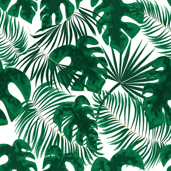 Vzor Bezešvé Zelených Listů Zelené Tropické Zázemí Akvarelu Stylu Vektor — Stockový vektor