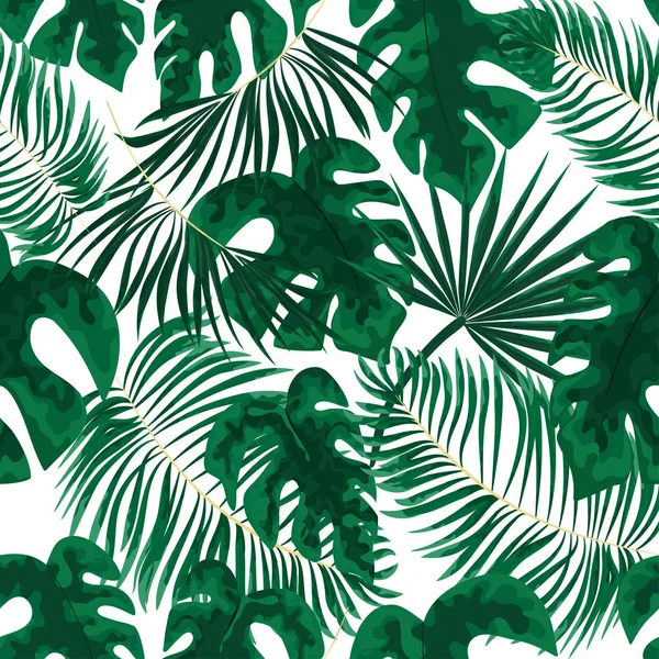 seamless pattern of green leaves. green tropical background in watercolor style. Vector natural, Botanical, elegant pattern.save background design with forest green herbs, leaves, fern.