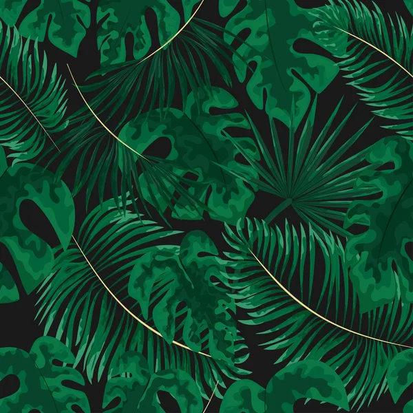 Padrão Sem Costura Folhas Verdes Fundo Tropical Verde Estilo Aquarela —  Vetores de Stock