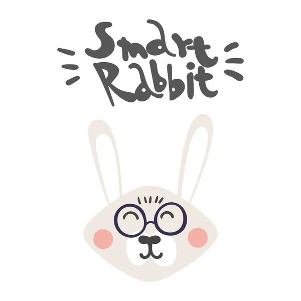 Slim konijn met bril, plat stripfiguur. Konijn met bril. afdrukken van kinderen. vectorbeeld. Stockillustratie