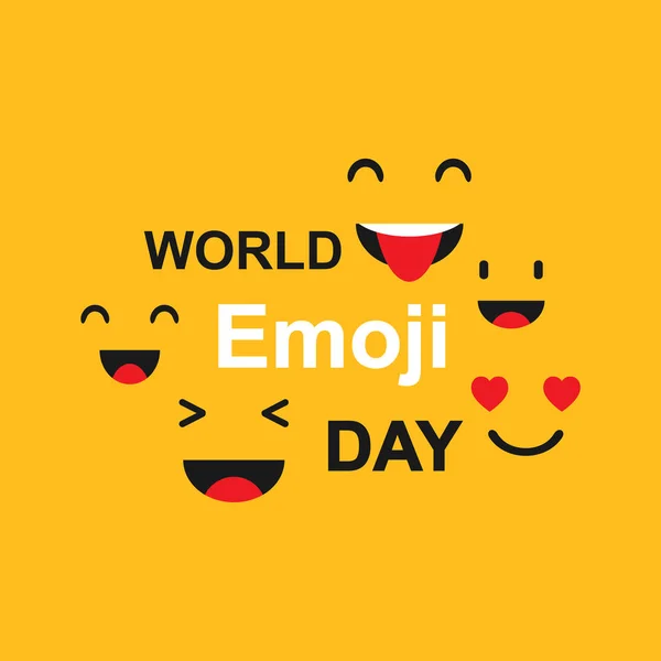 Světový den Emé. Emoji set s textem na žlutém pozadí. Vektorová ilustrace. Eps 10 — Stockový vektor