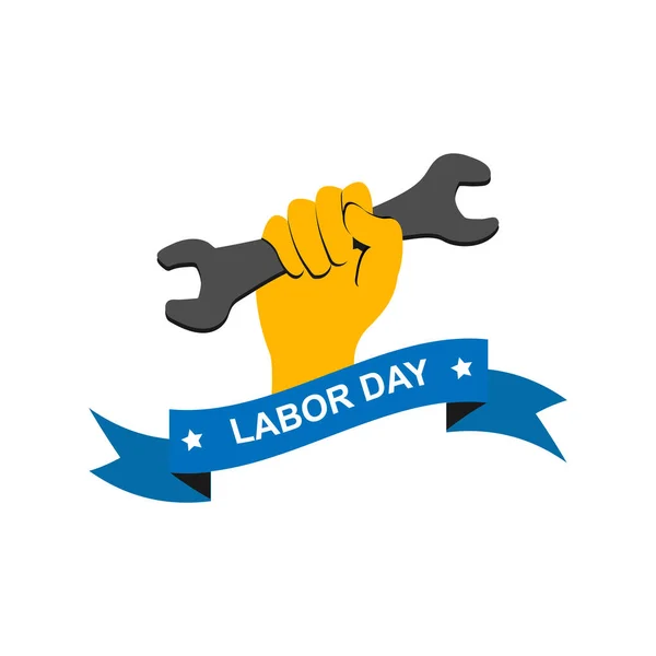 Illustrazione vettoriale del Labor Day. Mano con chiave inglese e testo Labor Day EPS 10 — Vettoriale Stock