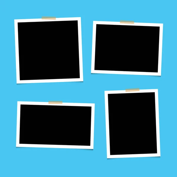 Set of empty photo frames with adhesive tape on blue background. Blank for photos. Vector. EPS 10 — Stock Vector