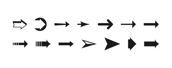 Pfeile in einem einfachen Stil in schwarz auf weißem Hintergrund gesetzt. Pfeil-Symbole. Pfeile in verschiedenen Stilen. Vektor-Abbildung Folge 10 — Stockvektor