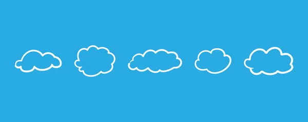 Hand-drawn clouds in linear style on a blue background. Vector illustration EPS 10 — Stock Vector