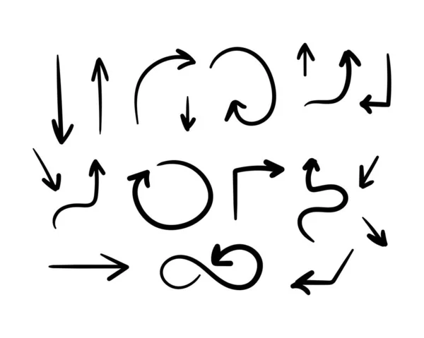 Conjunto de flechas negras dibujadas a mano sobre fondo blanco. Ilustración vectorial EPS 10 — Archivo Imágenes Vectoriales