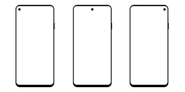Farklı kamera konumları olan bir dizi akıllı telefon ekranı. Vektör Eps 10