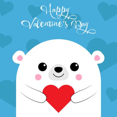 Mavi arka planda kalbi olan sevimli bir ayıdan Sevgililer Günün kutlu olsun. Aşk kartı. Vektör çizimi. Eps 10