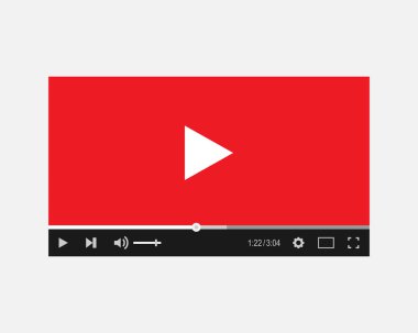 Video oynatıcı barı. Oyuncu penceresinde kırmızı arkaplan ile video oynatma simgesi. Vektör EPS 10