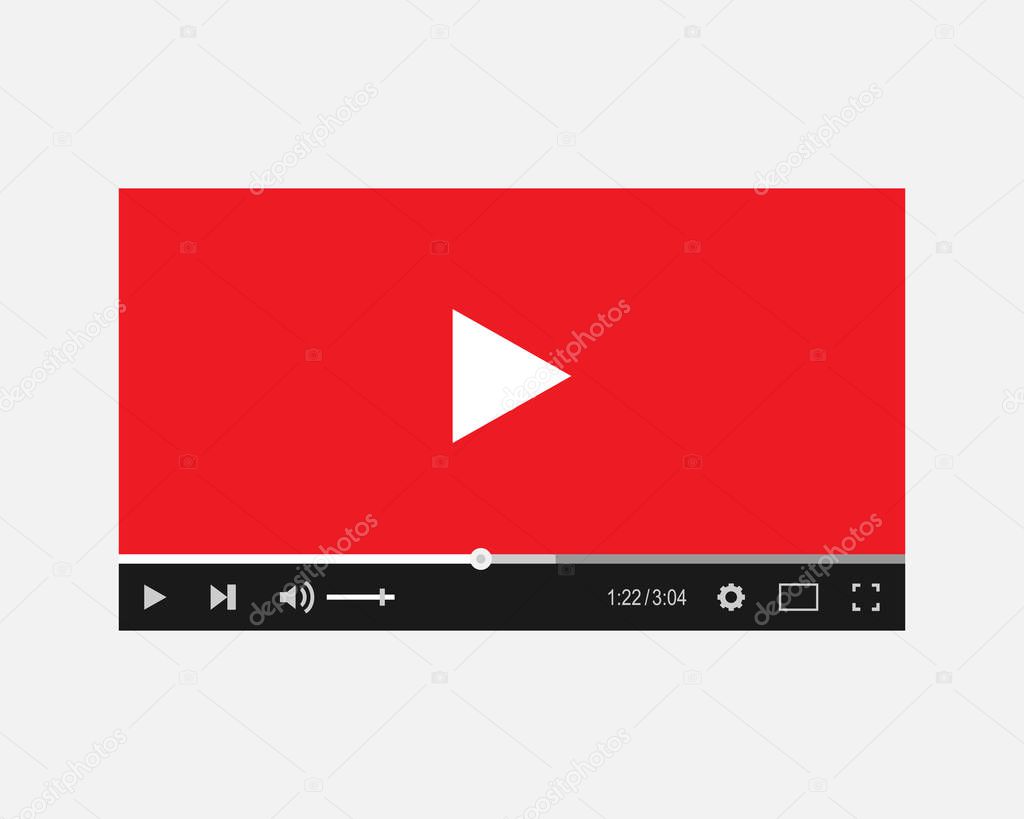 Video player bar. Video playback icon in the player window with a red background. Vector EPS 10