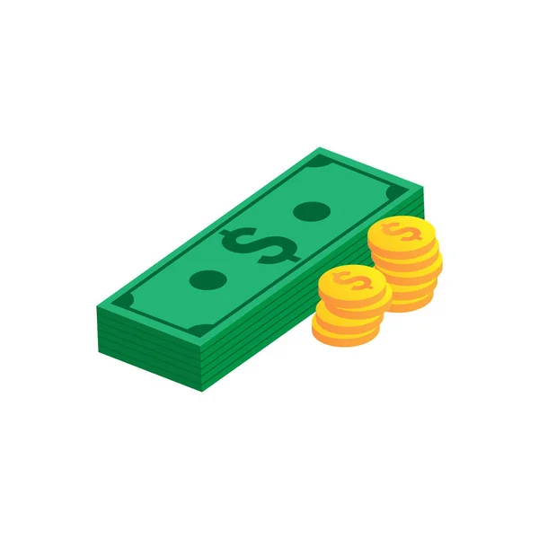 Een stapel dollarbiljetten en -munten op een transparante achtergrond. Vector illustratie. Eps 10 — Stockvector