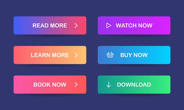 続きを読む,詳細を読む,今すぐ予約,今すぐ見る,今すぐ購入,ダウンロード.ウェブサイトやソーシャルページのグラデーションを持つ現代的な多色ボタンのセット。ベクトルEps 10 — ストックベクタ