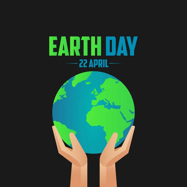 Den Země. Ilustrace na Den Země 22. dubna. Planeta v rukou a nápis Šťastný den Země. Vektorová ilustrace. Eps 10 — Stockový vektor