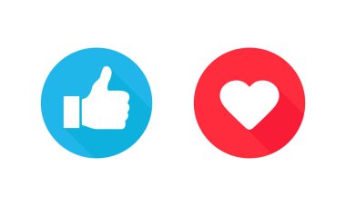 Baş parmaklar yukarı, kalp yukarı, sosyal medya ikonu, empatik emoji tepkileri. Vektör İllüstrasyonu. Eps 10