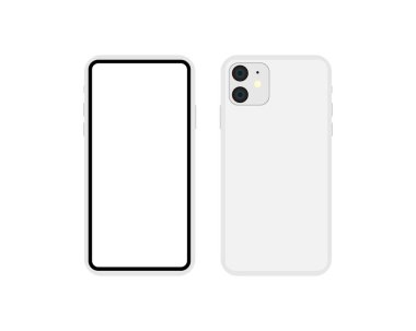Yeni akıllı telefon modeli 2019 boş ekran. Gümüş renkli Model 11 akıllı telefon modeli. Vektör Eps 10