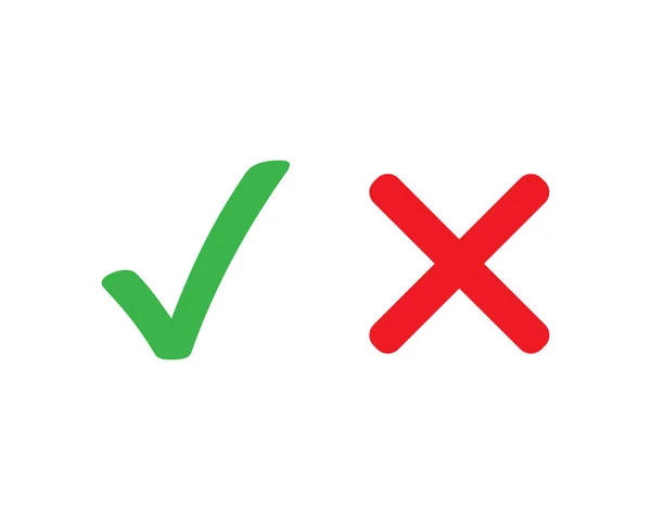 Kreuzvektorsymbol auf weißem Hintergrund ankreuzen. ja nein oder akzeptiertes nicht akzeptiertes Symbol. grüne und rote Symbole in flach. Folge 10 — Stockvektor