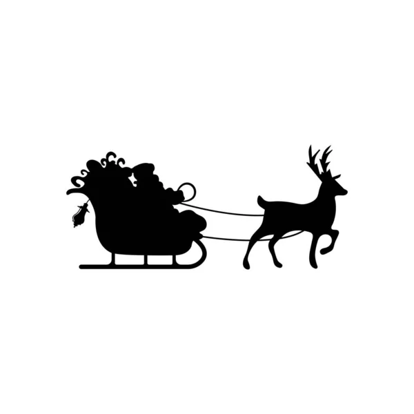 Le Père Noël dans un traîneau tiré par un cerf porte le symbole des cadeaux. Joyeux Noël et bonne année. Vectror EPS 10 — Image vectorielle