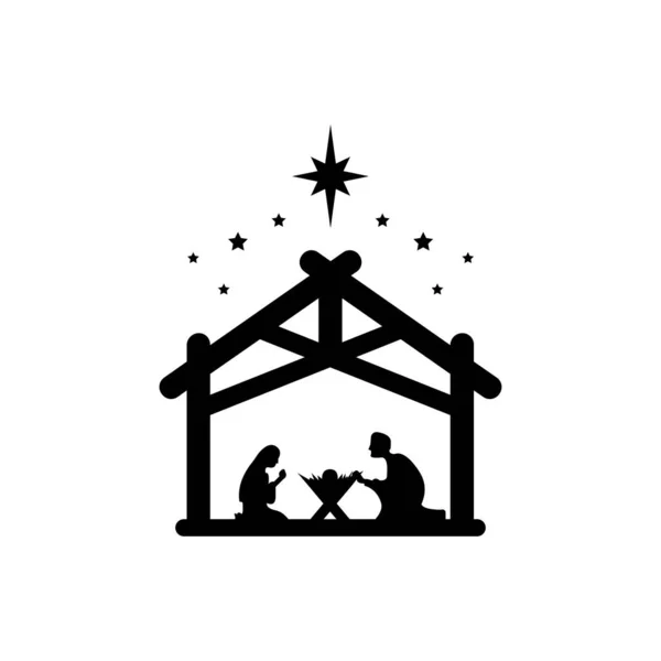 Ο Ιησούς Χριστός γεννήθηκε σύμβολο. Η Μαρία και ο Ιωσήφ υποκλίθηκαν στον νεογέννητο Σωτήρα σε ένα στάβλο. Διάνυσμα EPS 10 — Διανυσματικό Αρχείο