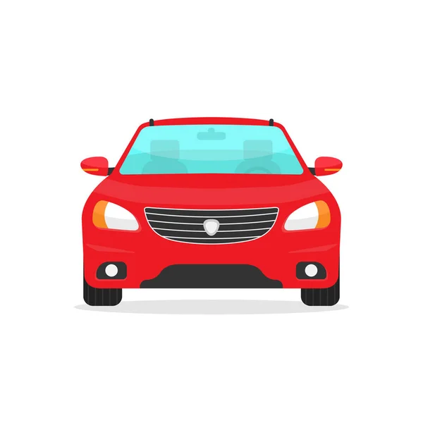 Vista frontal carro vermelho em estilo plano isolado no fundo branco. Ilustração vetorial EPS 10 — Vetor de Stock