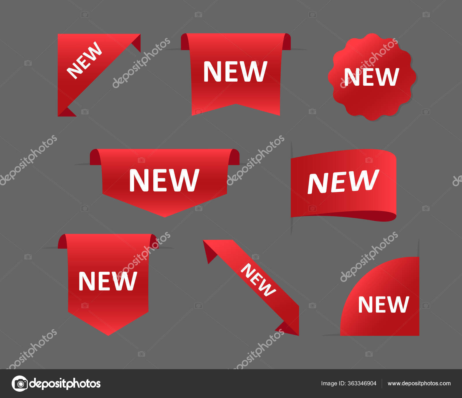 Tag Set Nouveau Rubans Rouges Avec L'inscription Nouveau Eps Vectoriel