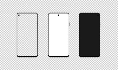 Şeffaf arkaplanda akıllı telefon boş ekran seti. Vektör EPS 10