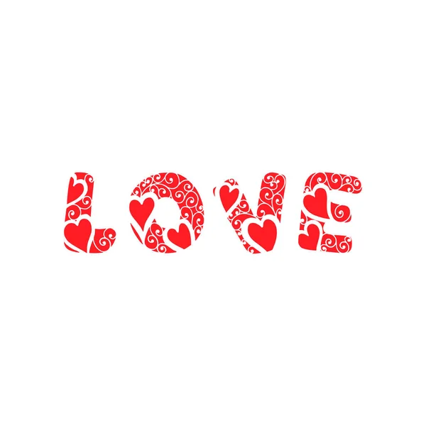 Lettering Love Palavra Amor Letras Com Corações Sobre Fundo Branco —  Vetores de Stock