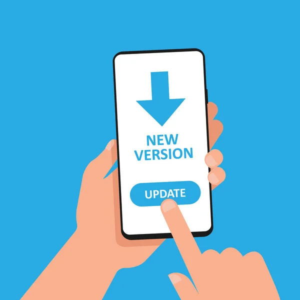 Update New Version Symbol Hand Holds Smartphone Update Display Vector — Stock Vector