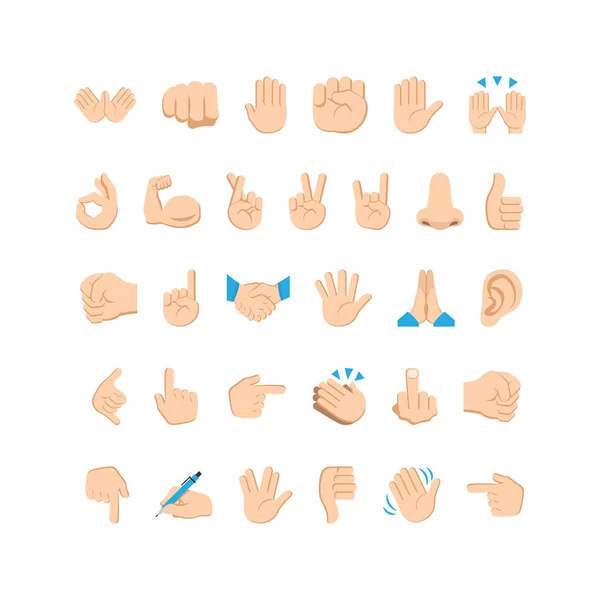Ikony Symbole Dłoni Emoji Ustawione Ręczne Gesty Znaki Wektor Eps — Wektor stockowy