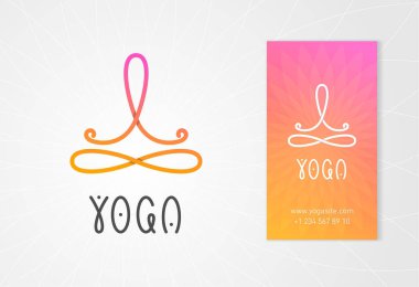 Yoga logo içinde lotus adamla poz sonsuzluk işareti.