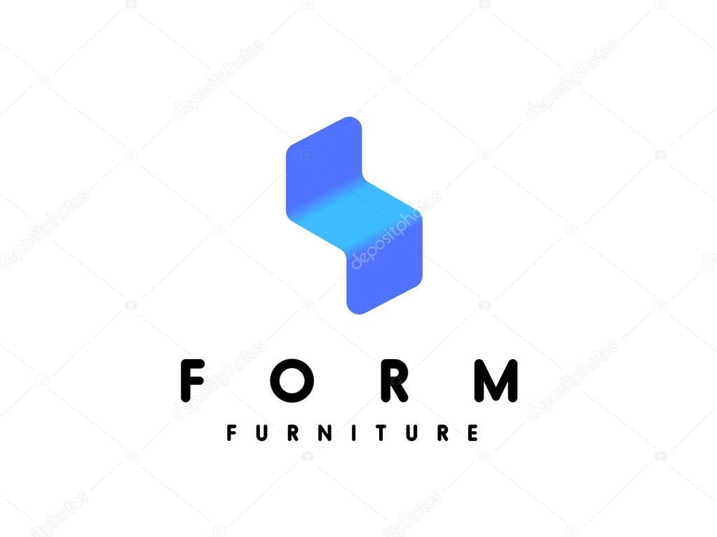 Modern minimalistic furniture logo template. Simple form chair sign.