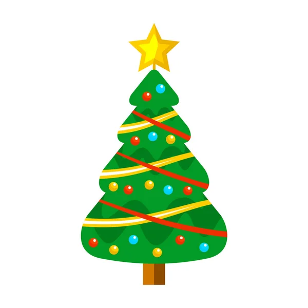 Árbol de Navidad de dibujos animados totalmente decorado — Vector de stock