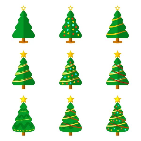 Árbol de Navidad Icono plano Vector Illustration Set — Vector de stock