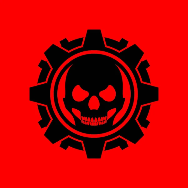 Skull Gear Machine Красный фон — стоковый вектор