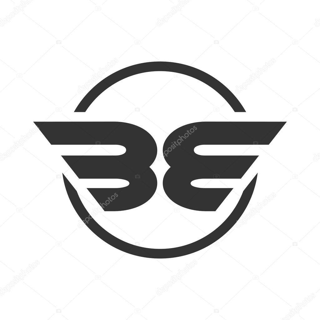 BE Initials Winged Shape Symbol Vector Graphic Logo Design