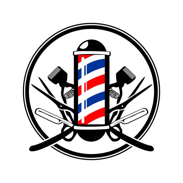 Barbeiros Emblema Circular Polo com tesoura, navalha e cortadores velhos —  Vetores de Stock