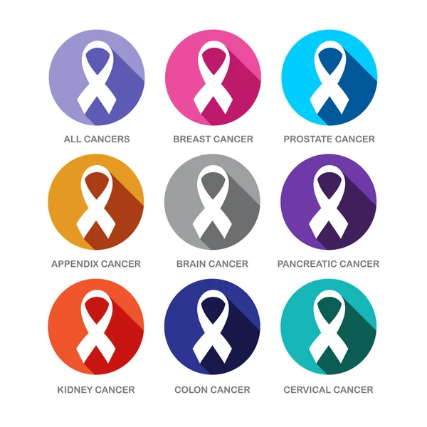 Conjunto de iconos de varios símbolos de cinta de cáncer — Archivo Imágenes Vectoriales