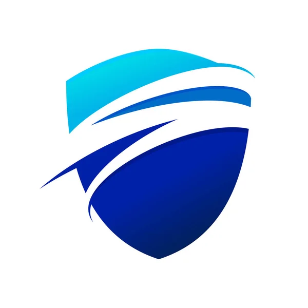 ブルー ウェーブのスウッシュ モダンなシールド シンボル ロゴ デザイン — ストックベクタ