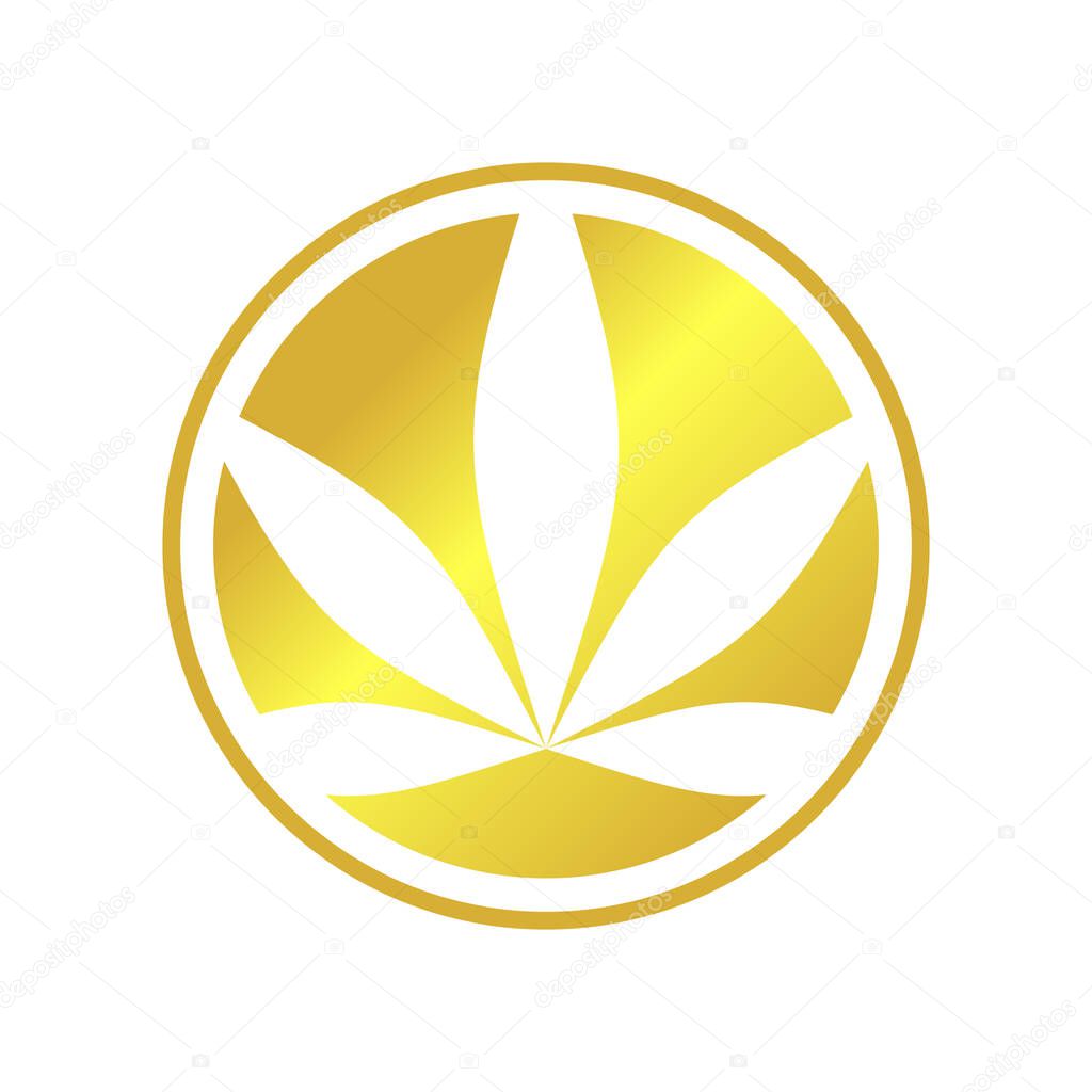Circle Cannabis Golden Emblem Vector Symbol Graphic Logo Design