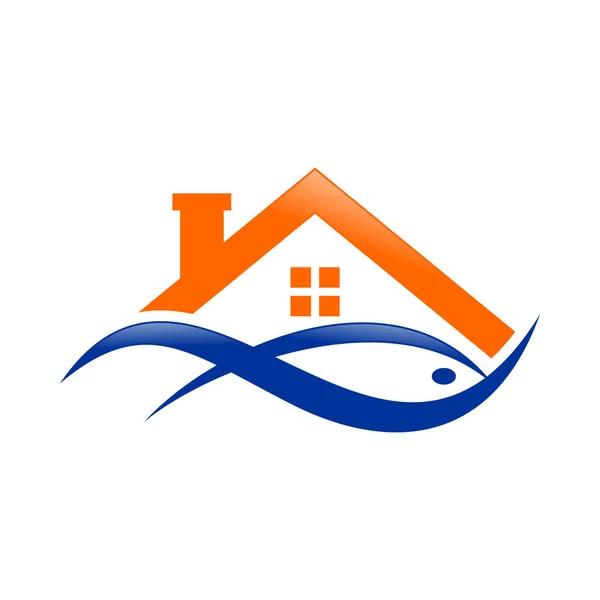 Abstrato Lake House Peixe Aquoso Laranja Azul Logo Símbolo Vetor — Vetor de Stock