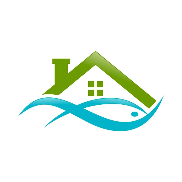 Abstraktní Dům Jezera Vodnaté Ryby Zelené Logo Symbol Vektorový Grafický — Stockový vektor