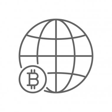 Küresel Bitcoin dünya ince çizgi sembol simge tasarım