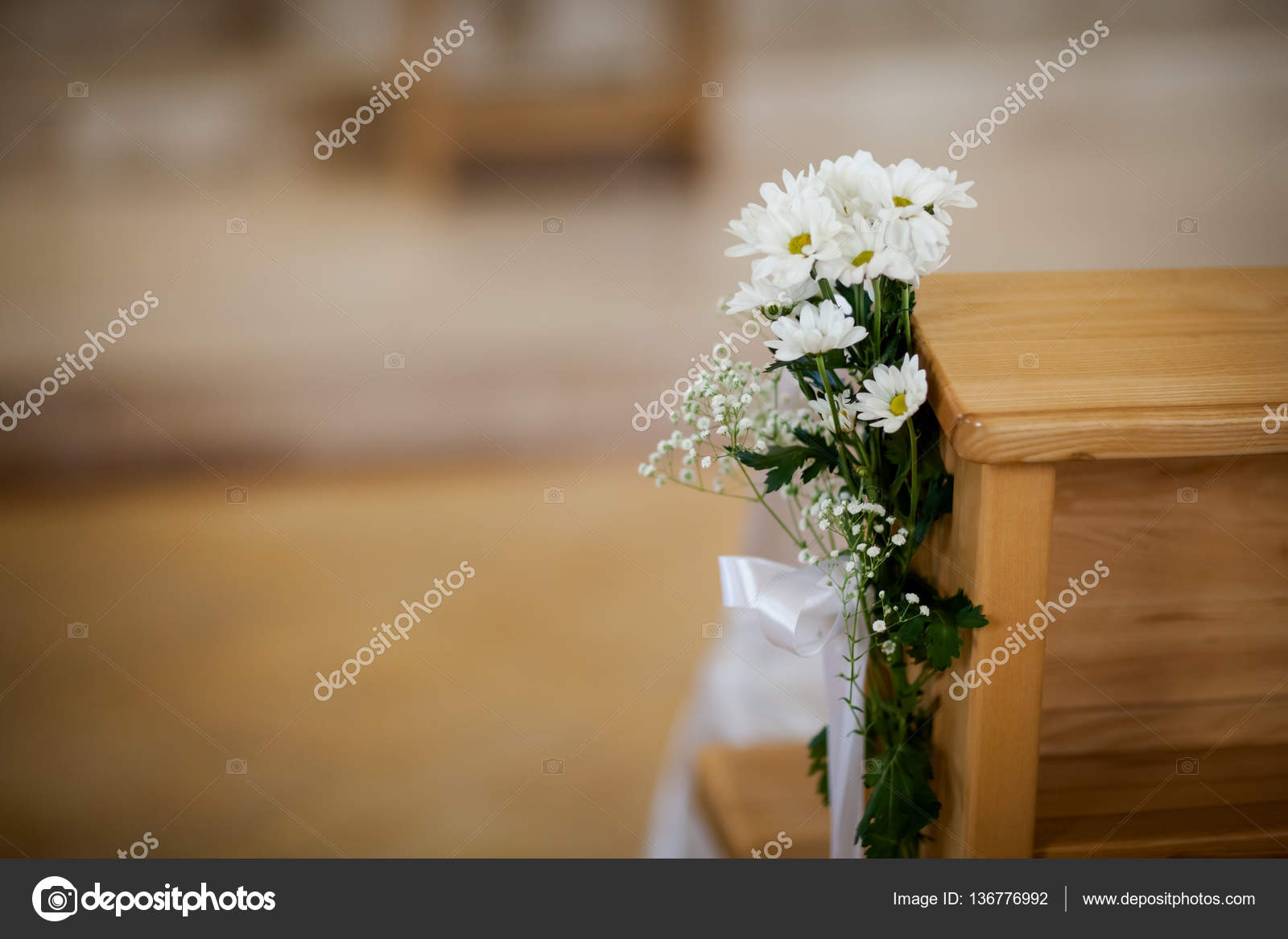 Beautiful Church Decorated For Wedding Ceremony Stock Photo