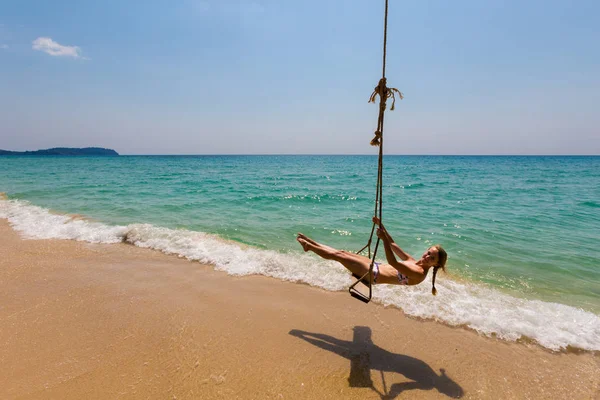 Girl on swing Koh Kood — Stock Fotó