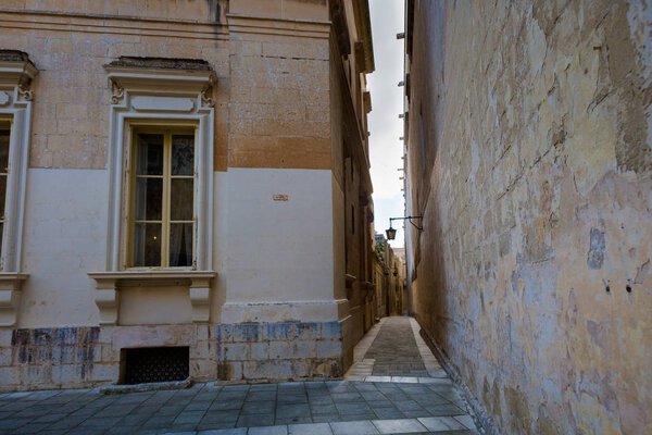 Beautiful sandstone architecture cistyscape of Mdina silent city on Malta island. Beautiful landscape in south Europe.