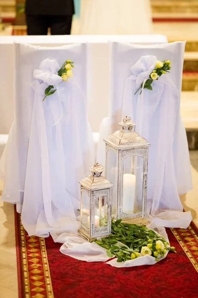 Beautiful church decorated for wedding ceremony