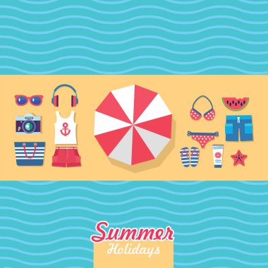 plaj tatil için düz idesign öğeleri kümesi 