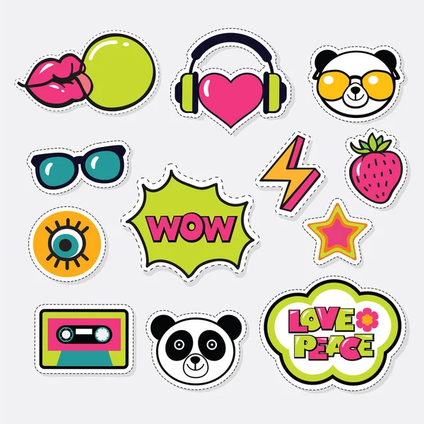 Trendy color patches, stickers and pins — Stock Vector