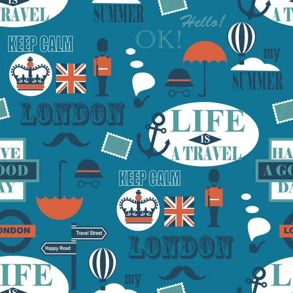 Blue British Newspaper Texture Vector Seamless Pattern — Stock Vector