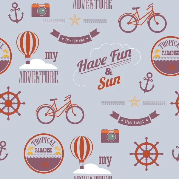 Sommer Kalligraphische Designs Zeitungsstil Strandurlaub Abenteuer Etiketten — Stockvektor