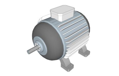 Endüksiyon motor, elektrik motoru 3d Illustrator tasarım beyaz arka plan üzerinde